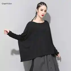 Шикарный черный Batwing Sweatershirt 2019 Весна Новинки для женщин черные топы джемперы Harajuku Мода Новые капюшоном Корея LT744S40