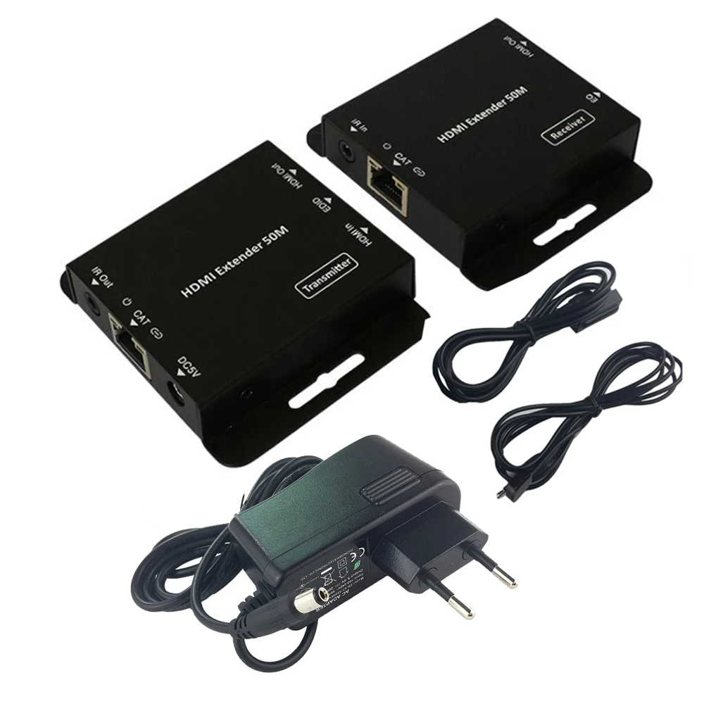 

Dual port HDMI extender splitter with IR POE (HDMI ethernet port+HDMI Loop) up to 50M with power adapter