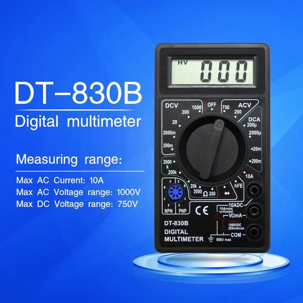 DT-830B Цифровой мультиметр профессиональный электронный тестер 0,5 дюймов ЖК-дисплей Дисплей AC/DC 750/1000 в Ампер Вольт Ом метр тестер