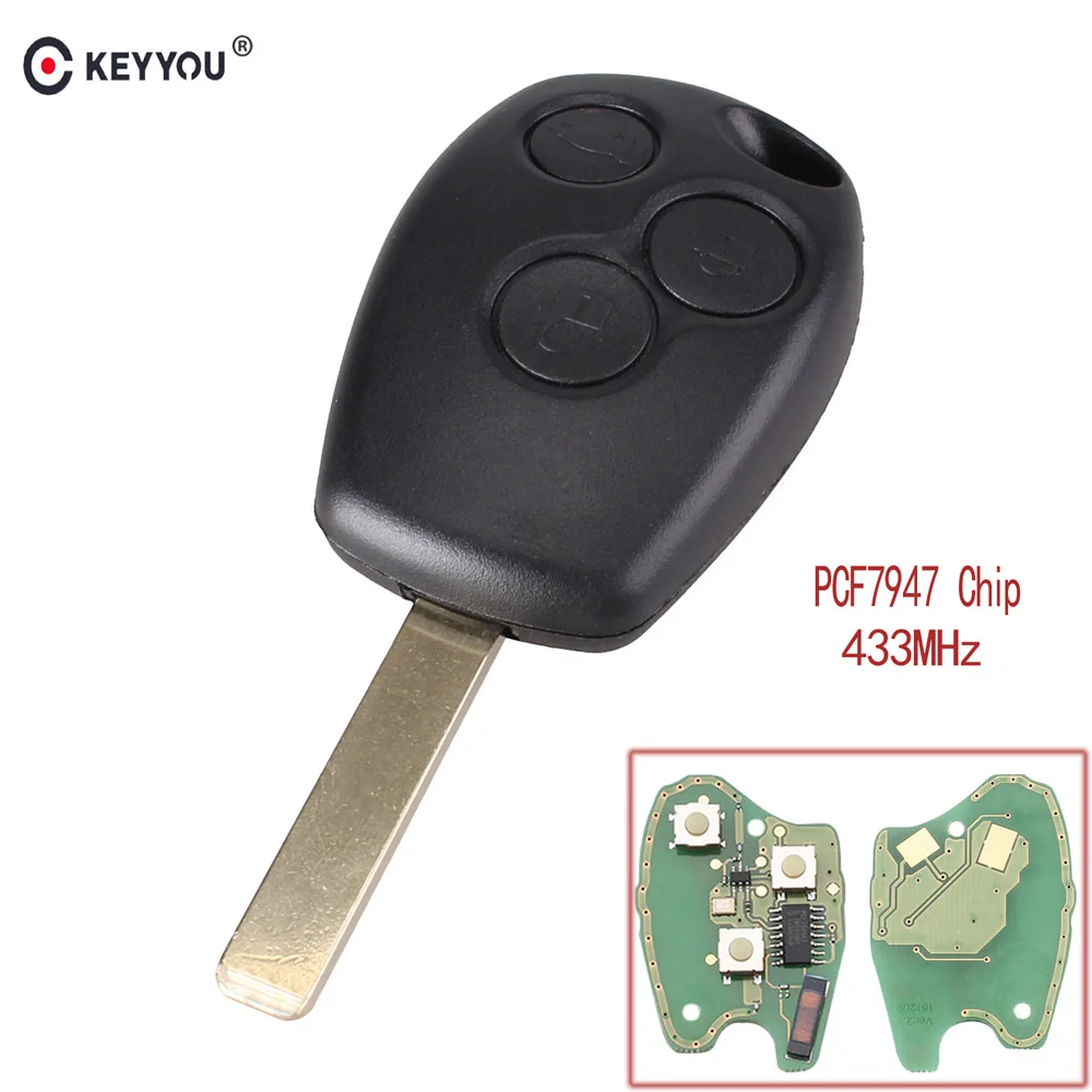 KEYYOU 433MHZ дистанционный Автомобильный ключ для Renault/Kangoo II/Clio III Duster Modus Twingo DACIA Logan ключ управления с чипом PCF7947 - Количество кнопок: 3 Кнопки