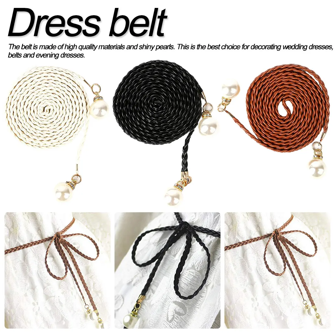 

National Style New fashion decorative beaded belt knit pearl belt women's stretch simple ladies belt dress