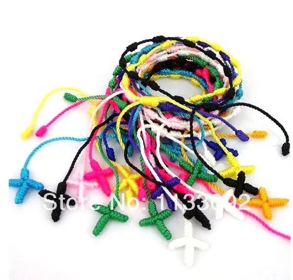 

wholesale 36PCS/lot Mix colors MIX-PULSERAS DECENARIOS Knotted Rosary Cross Bracelets As Gift free shipping