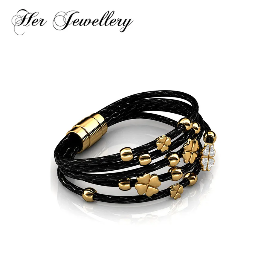 Her Jewellery модный кожаный браслет Love из кожи и латуни женский с подвесками