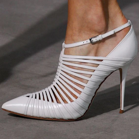 

Women Gladiator Sandals with Thin Heels Narrow Band Off White Shoes Buty Damskie sandalias mujer 2019 Pointed Toe Woman Pumps