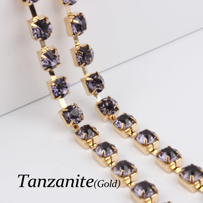 

SS28 Tanzanite 5yards Sparse Rhinestone chain Gold for garment free shipping