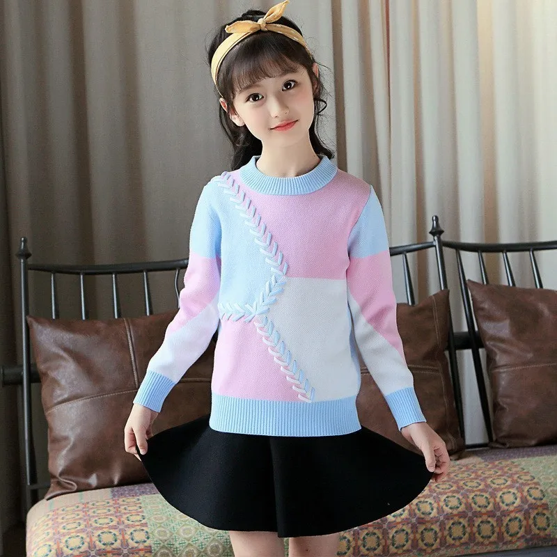 

Cotton Velvet Teenage Kids Christmas Sweater Girls Winter Tops Toddler Girls Sweaters 2018 Winter Warm Autumn Patchwork Clothing