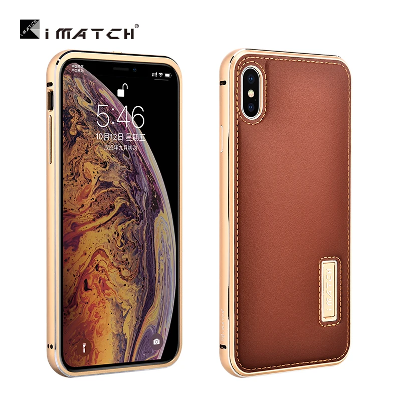 Металлический чехол iMatch для iPhone XS MAX, чехол из натуральной кожи для iPhone X XS MAX, Алюминиевый металлический бампер, задняя крышка