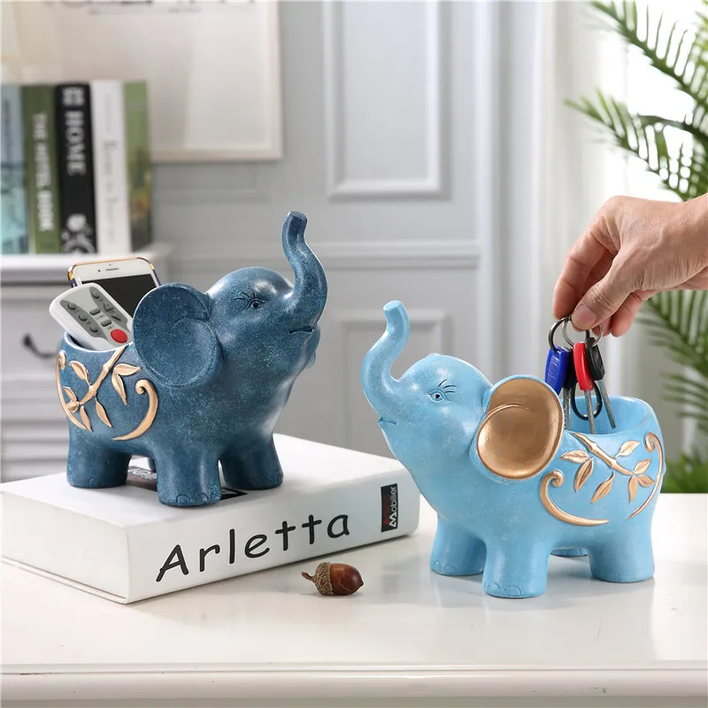 

Art African Elephant Office Desk Resin statue Decoration Creative study room desktop animal white black elephant storage box