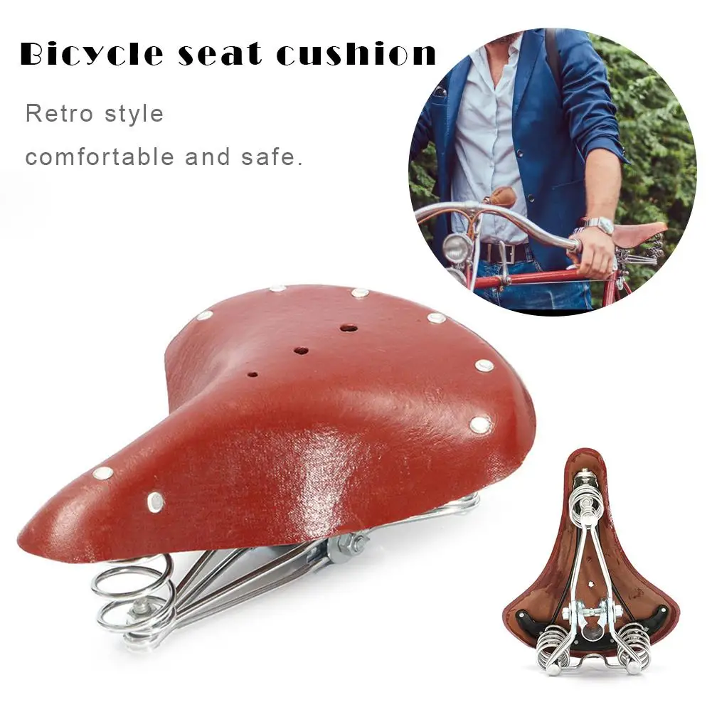 Bike Seat Classic Three Spring Retro Leather Cushion 28 Inch Car Vintage Leather Cushion Vintage Classic Style Comfort Leather