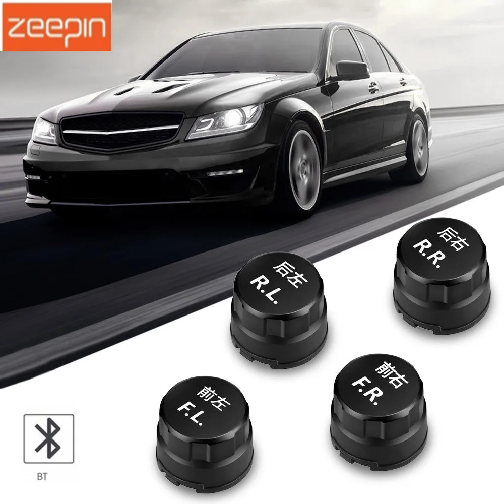 

ZEEPIN BLE Bluetooth Low Energy TPMS Car Tire Pressure Monitor System 4 External Sensors Deliver Air Leakage Signal Temperature