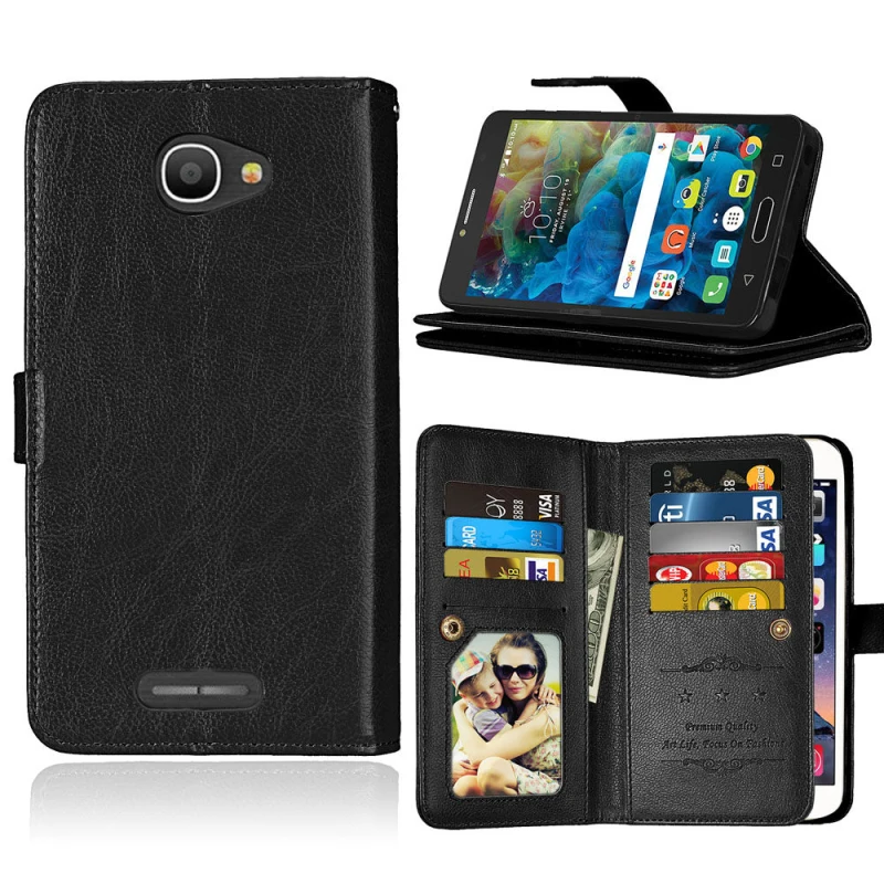  Luxury 9 Card Slots Leather Wallet Phone Case Flip Stand Cover For Alcatel One Touch POP 4S OT-5095