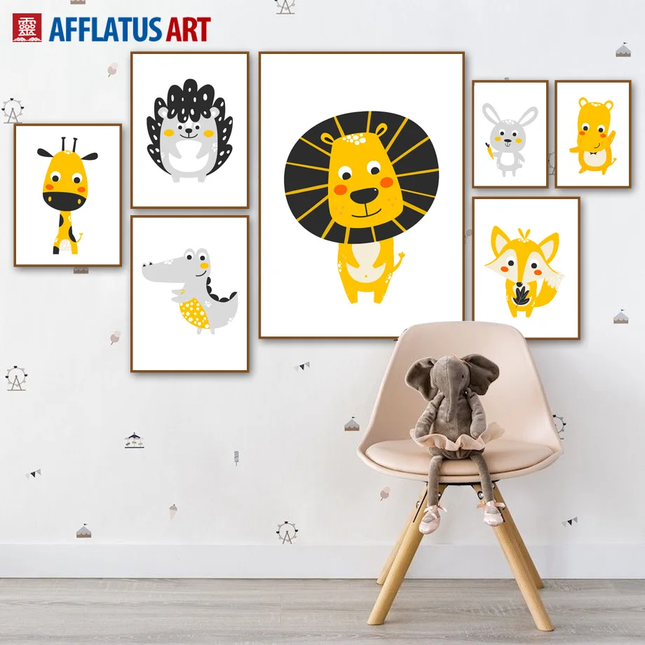 

Cartoon Lion Fox Giraffe Rabbit Hippo Crocodile Nordic Posters And Prints Wall Art Canvas Painting Wall Pictures Kids Room Decor