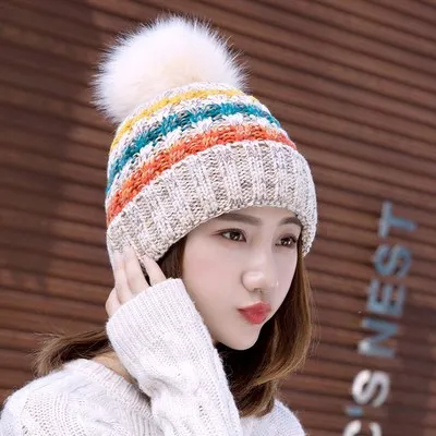 Зимняя женская вязаная шапка, шарф, набор, модная шерстяная утолщенная шапка, женская теплая шапка, шарф, набор, повседневные зимние шапки - Цвет: beige hat