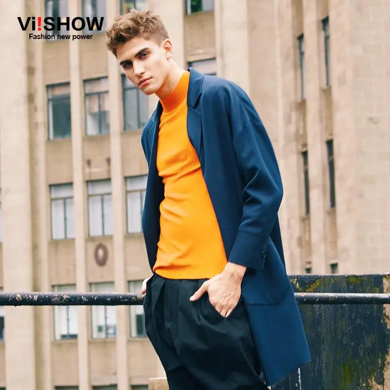 

Viishow Mens Long Jackets Men Brand Turn-Down Collar Jacket Men Pea Coat Blazer Masculino For Men Jackets Jackets and Coats