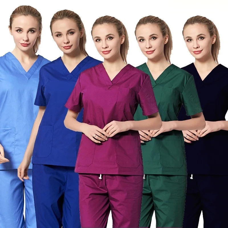 Vente Uniformes médicaux pour femmes classique col en v gommage hauts pur coton médecin vêtements infirmière uniforme vêtements chirurgicaux (juste un haut)