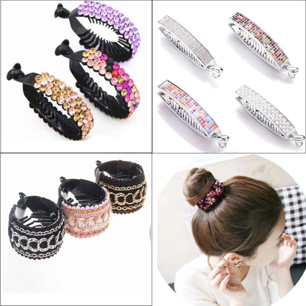 

New Meatball Hair Accessories Women Hair Claws Headwear Rhinestone Flower Hairpin Bird Nest Floral Twist Clip 10 Colors