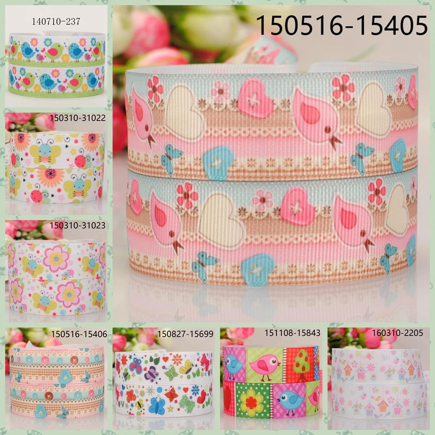 

10yards -different sizes -lively cartoon bird & butterfly ribbon printed Grosgrain ribbon