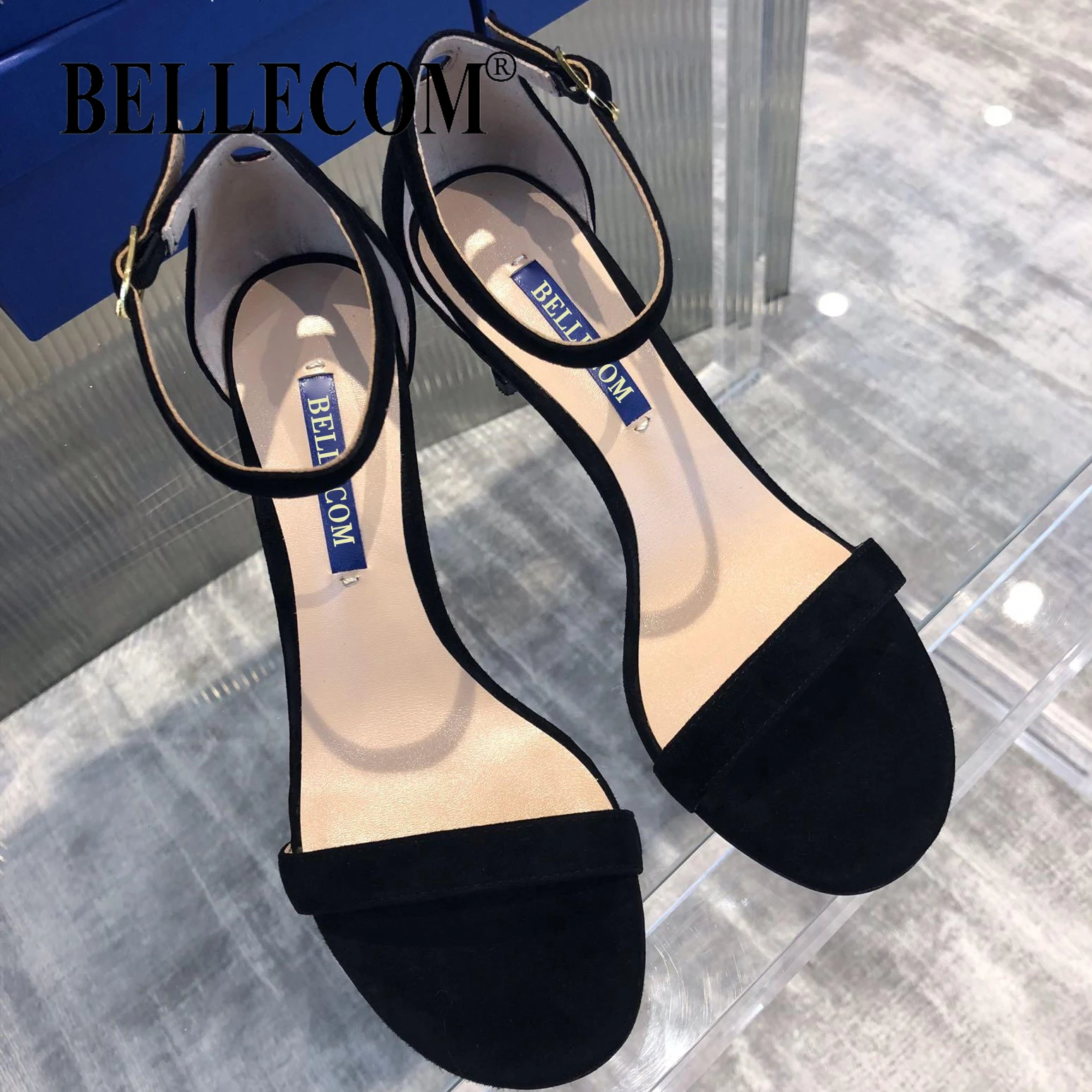 

BELLECOM Summer 2019 new cashmere thick heels heels women's shoes sandals outdoor casual shoes leather brand shoes Roman buckle