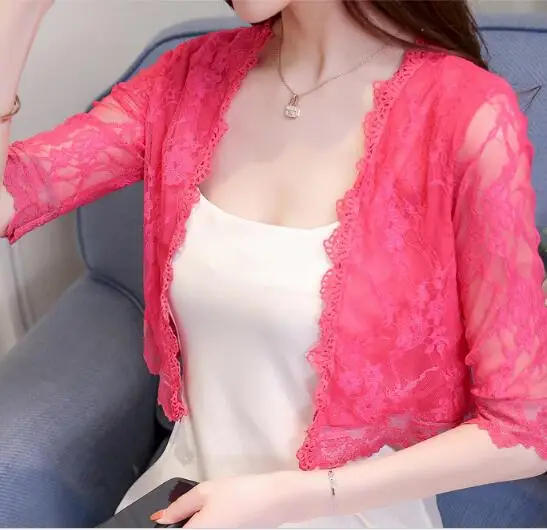 

Carol Diaries 2019 Women Basic Coat Embroidery Half Sleeve Cardigan See-Through Sheer Lace Mesh Bolero Top Jacket 5 Colors