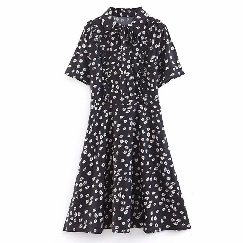 Women's Clothing Dress 2019 Daisy Print Turndown Collar Lace Up Dress Ms Summer Street Sexy Slim Fit Temperament Clothing