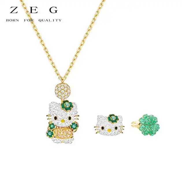 

ZEG High Quality 2018 Latest Swarov riginal 1:1 Fashion hello Kitt Necklace Earring Has Logo Women Jewelry Free Mail
