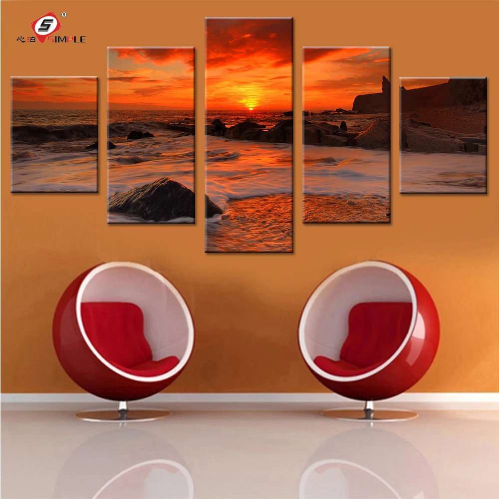 522 33 De Réductionmer Vagues Coucher De Soleil Paysage Mur Modulaire Photos Pour Salon Toile Peinture Moderne Photos Peinture Couleur Livraison