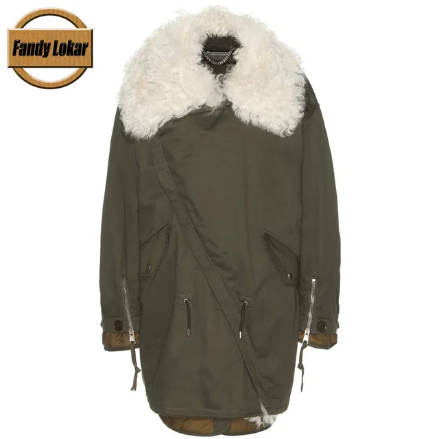 Cheap Fandy Lokar Real Fur Coat Shearling-trimmed Cotton Parka Lining Can Be Detached Lamb Fur Coat Shearling Coats Women Plus Size 