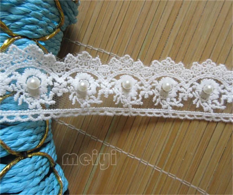 

1Meter 4cm Ivory White Cotton Pearl Lace Edge Trim Ribbon Fabric Embroidered Applique Sewing Craft Crochet Wedding Dress Clothes