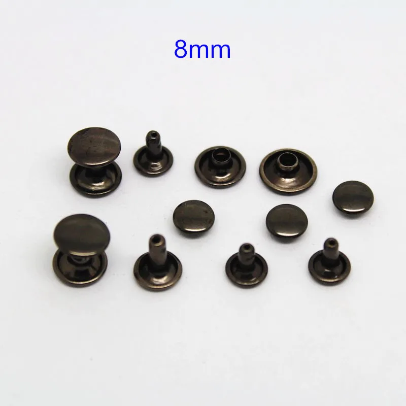 200 Set Black Gunmetal Double Cap Rivet Studs,8mm Round Double Sides
