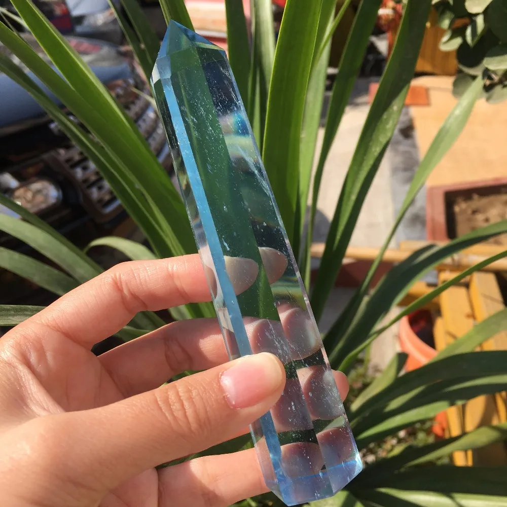 

13cm blue melting Stone quartz Energy obelisk crystal wand point healing