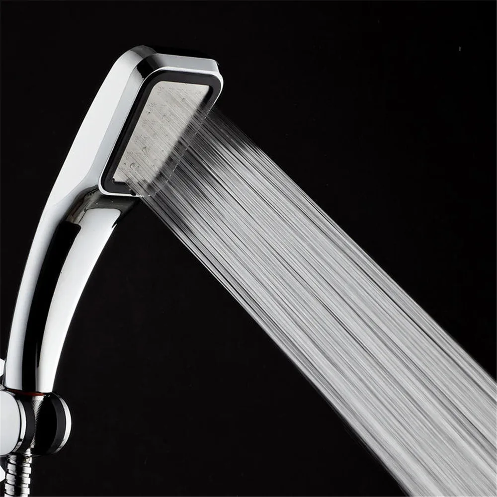 High Pressure Handheld Shower Head Chrome Plate Panel Streamline Water Saving Square 300 Holes