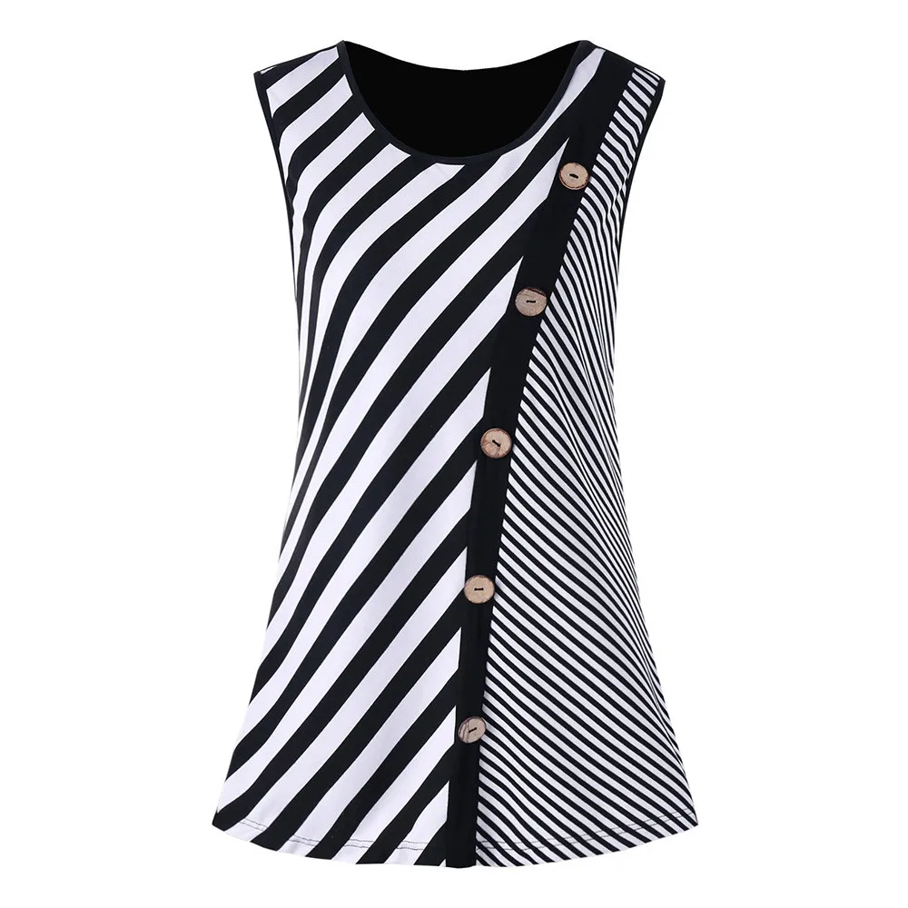 Womail Women Casual Sexy Black and White Striped Patchwork Button ...