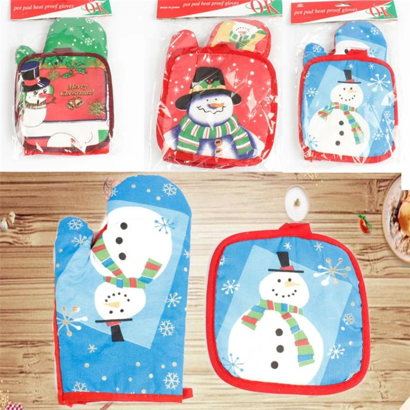 1 Set Christmas Baking Anti-Hot Gloves Oven And Microwave Insulation Mat Cloth Waterproof Wear-resistant Creative C0419#30      10