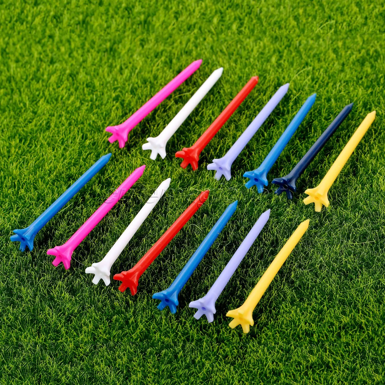 

Professional 100Pcs/Pack Plastic Zero Friction Five Prong 2 3/4 Inch Golf Tees Green 70mm Mixed Color Golf Accessories Golf Tees