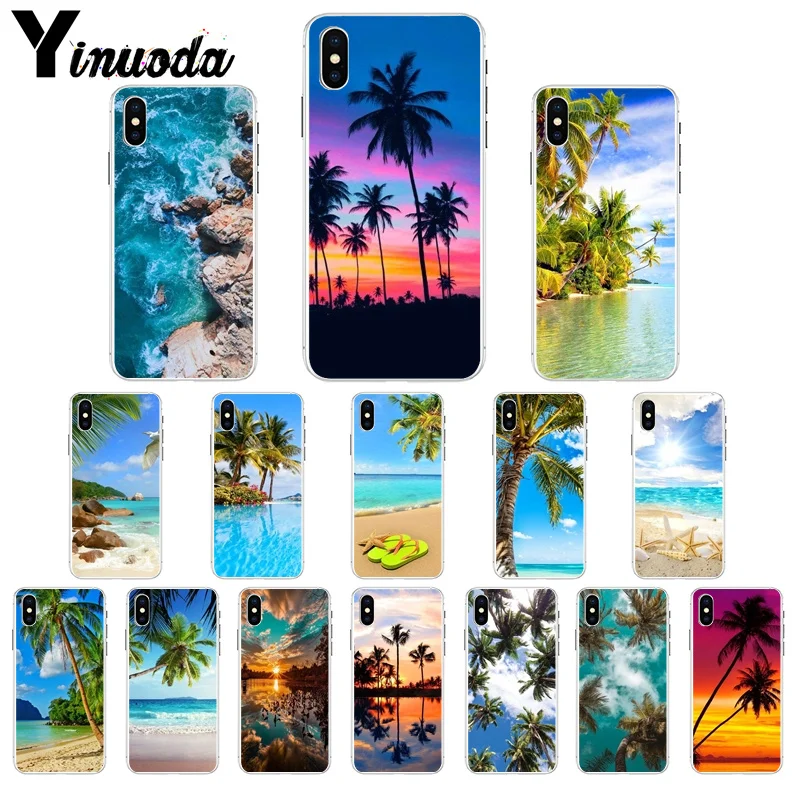 

Yinuoda Summer Beach Scene on sea Palm Tree TPU Soft Phone Cell Phone Case for iPhone 7 7plusX XS MAX 6 6s 8 8Plus 5 5S SE XR