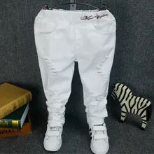 Spring and Autumn Children's denim streetwear New Boys 'Jeans Edition White Broken Caverns Cowboy Trousers kids jeans