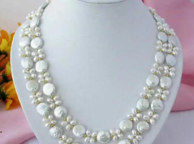 

FREE SHIPPING>>>50" 14MM WHITE RICE/COIN FRESHWATER CULTURED PEARL NECKLACE