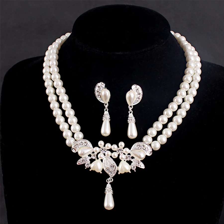 

Delicate Tiara Bridal Necklace Earrings Set Sparkling Rhinestone Pearl Handmade Wedding Jewelry Set Ornament Parting Gifts