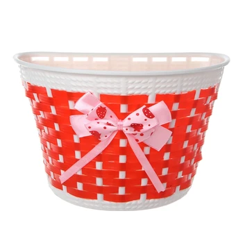 

Bicycle Scooter Basket Children Bike Plastic Knitted Bow Knot Front Handmade Bag Multicolor