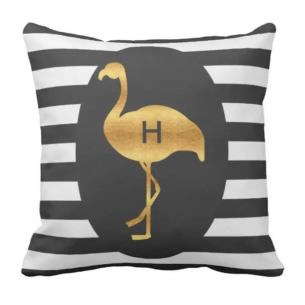 

Modern Black White Gold Flamingo Throw Pillow Case Custom Initial Monogram Flamingos Cushion Cover Decorative Stripes Home Decor