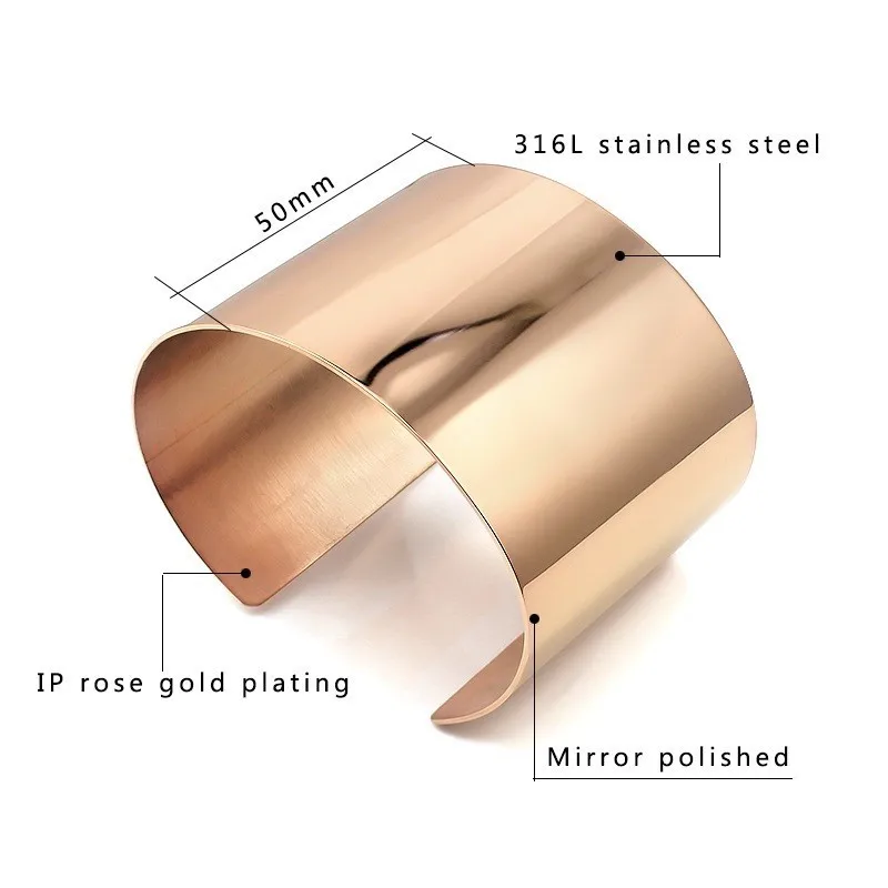 Высококачественный классический браслет манжета pulseira feminina блестящая поверхность Широкий Шарм браслет модные ювелирные изделия из нержавеющей стали - Окраска металла: rose gold bangle
