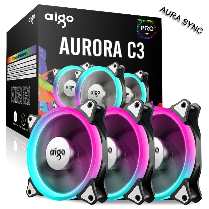 Aigo Aurora C3C5 Pro Чехол для компьютера PC Вентилятор охлаждения RGB 120 мм Регулировка