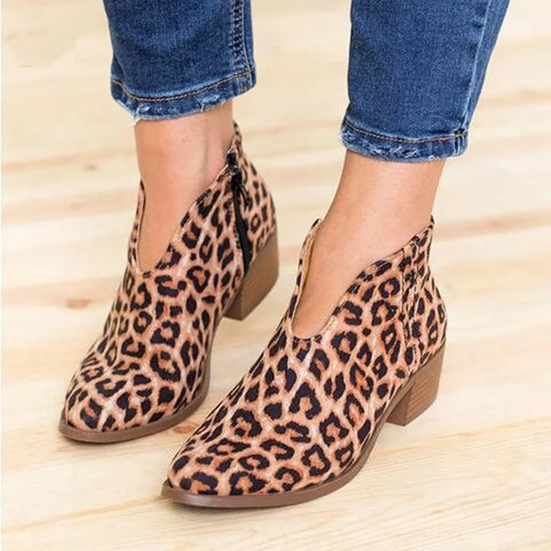 Women's Leopard Print Ankle Boots Ladies High Heels Zip Party Shoes Size 35-43 