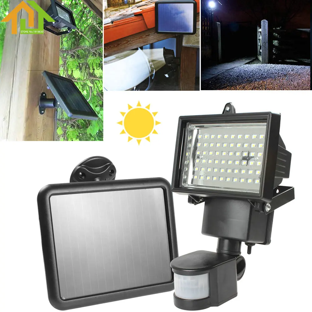 

60 LED Outdoor Solar Panel LED Flood Garden Light PIR Motion Sensor Path Wall Lamps Emergency Lamp