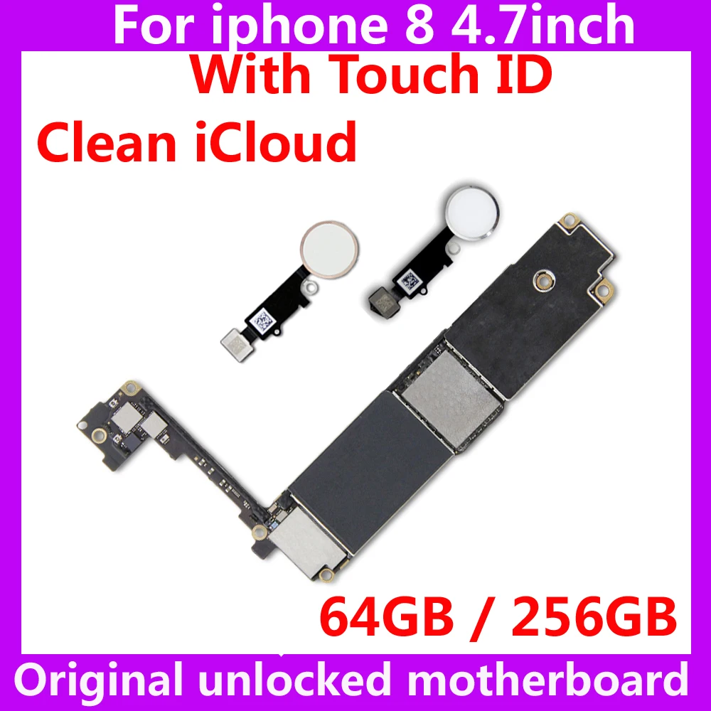 

64GB 256GB For iphone 8 100% Original motherboard with / NO touch ID Factory unlocked Clean iCloud mainboard+chips IOS system