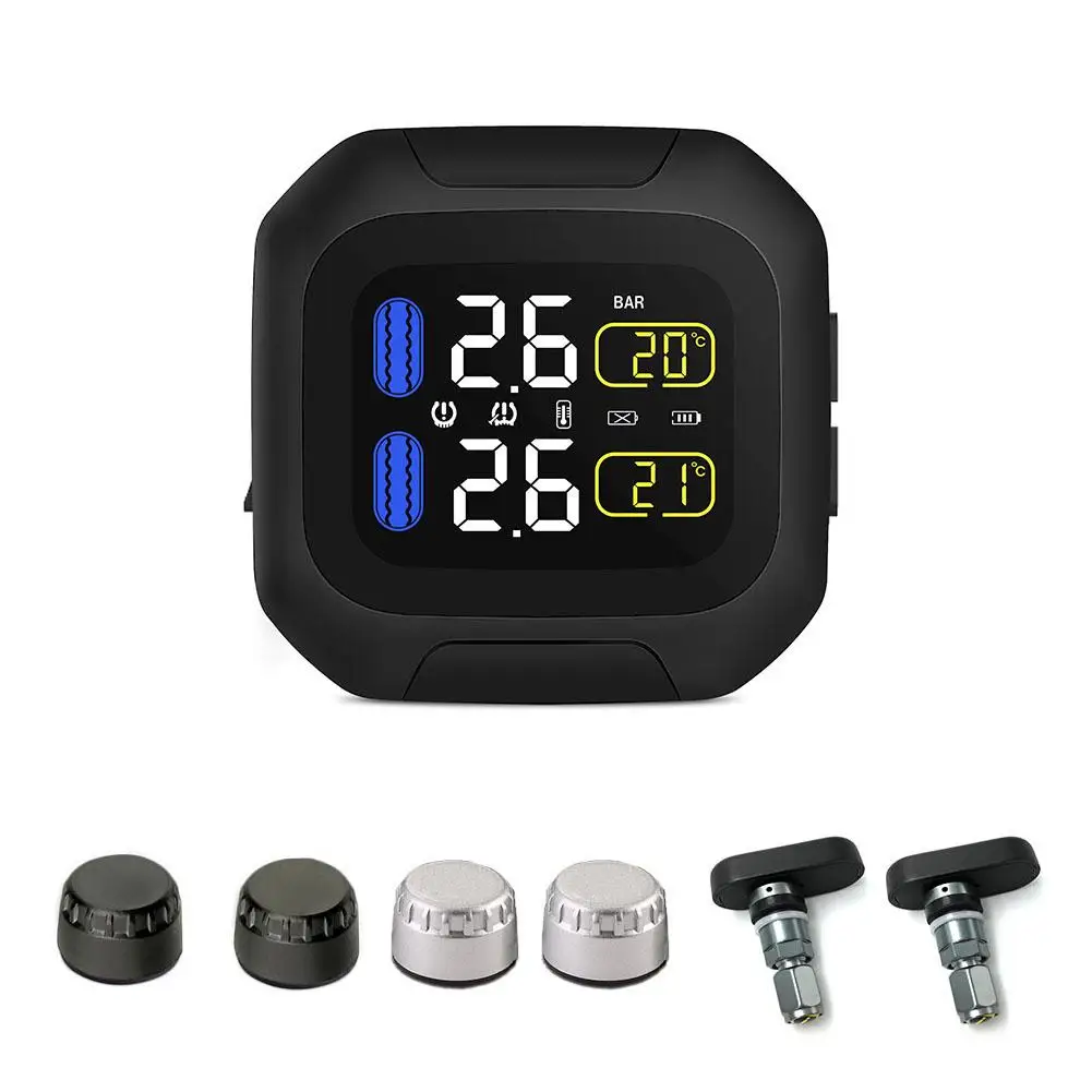 

Waterproof Motorcycle Real Time Tire Pressure Monitoring System TPMS LCD Wireless Display Internal External TH/WI Sensors