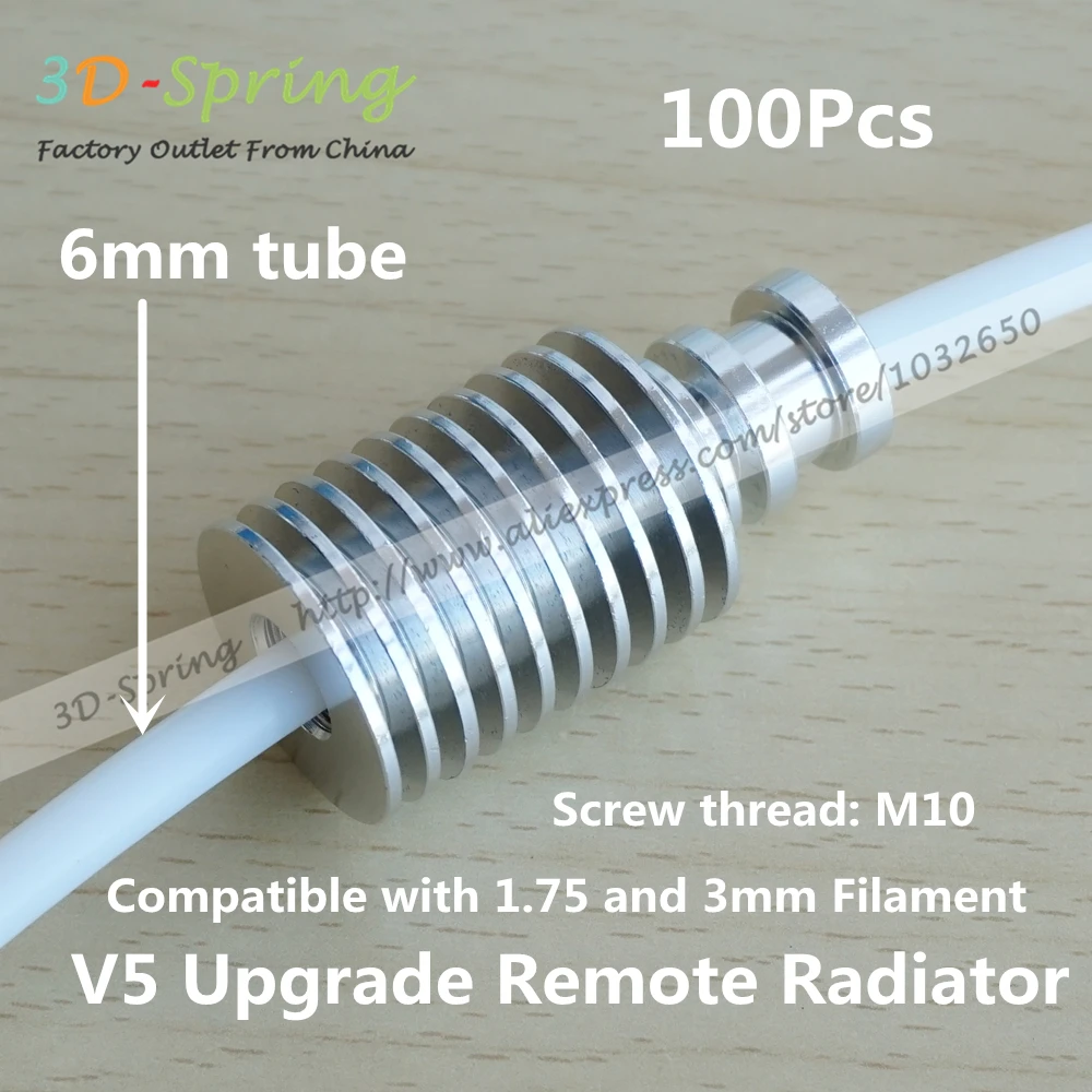 

100Pcs 3D Printer V5 Upgrade Remote Extruder Radiator All-Metal Aluminum alloy M10 thread 1.75 3mm Long Distance Heat Sink