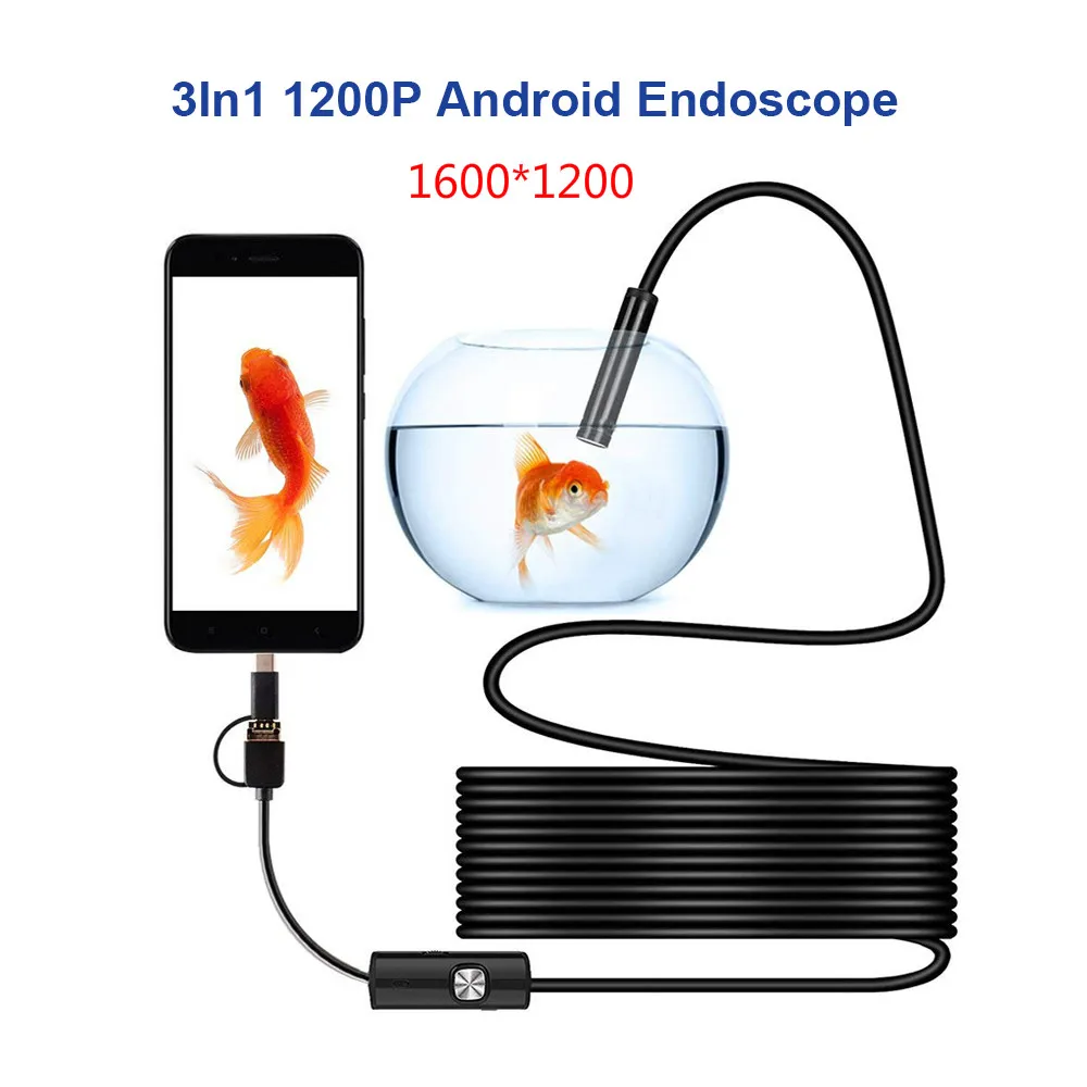 

1200P Android 8MM 1M 2M 5M Micro USB Type-c USB 3-in-1 Computer Endoscope Borescope Tube Waterproof USB Inspection Video Camera