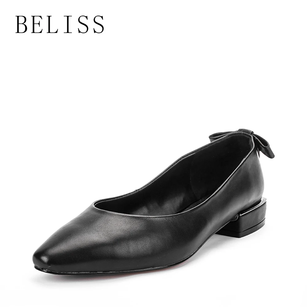 

BELISS spring leisure casual women shoes shallow ladies pumps square heel genuine leather comfortable pumps woman pointed toe D1