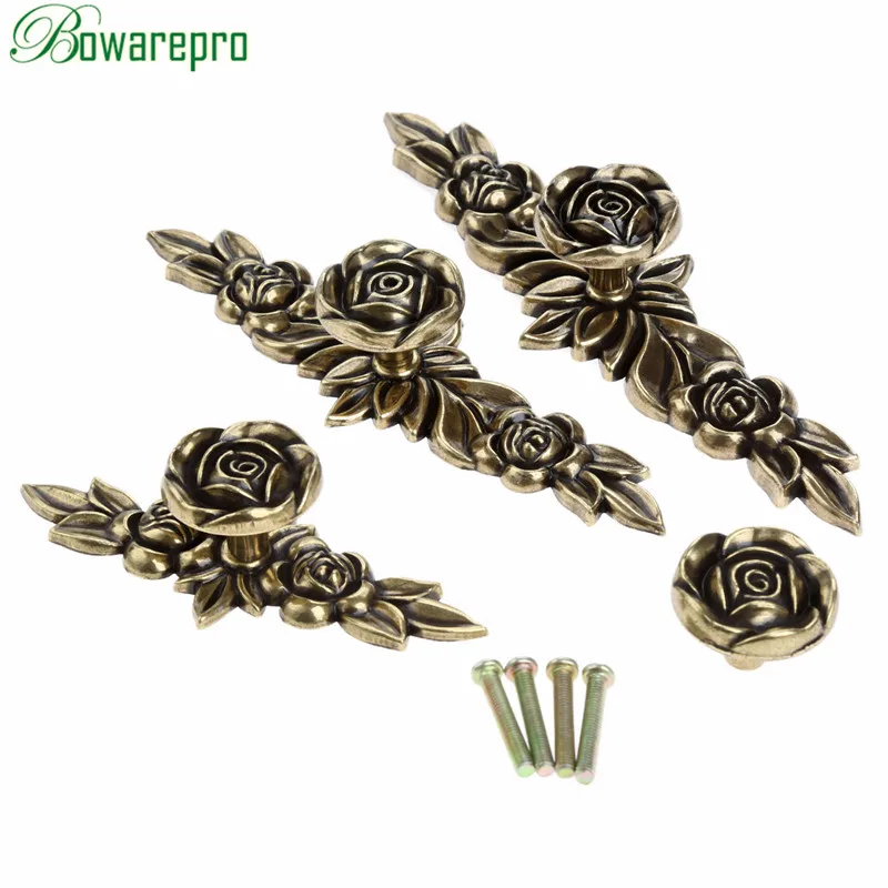 

bowarepro Furniture Handles Single Hole Wardrobe Drawer Knobs Kitchen Cabinet Door Pull Retro Bronze Rose Shape Knob European
